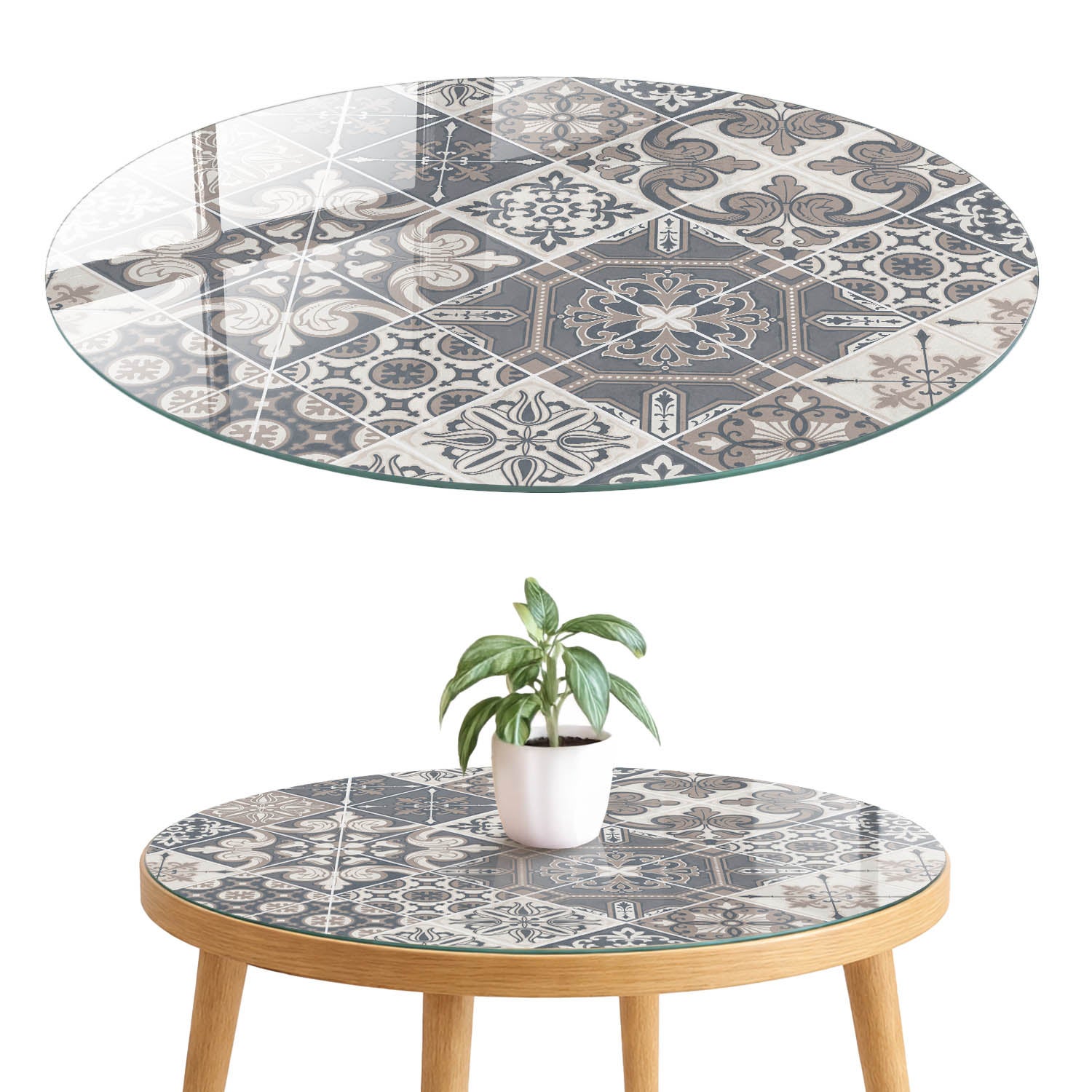 Blat szklany z grafiką i nadrukiem 4 mm - ochrona, dekoracja i metamorfoza mebli fi90 cm Finezyjna mozaika