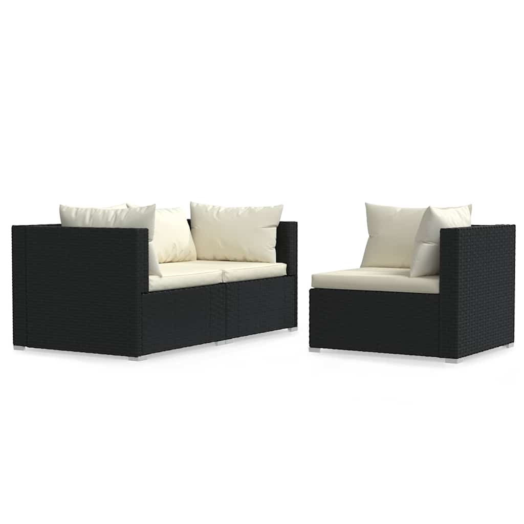 Sofa Ogrodowa Modułowa 3-Osobowa Technorattan Czarna z Poduszkami na Taras