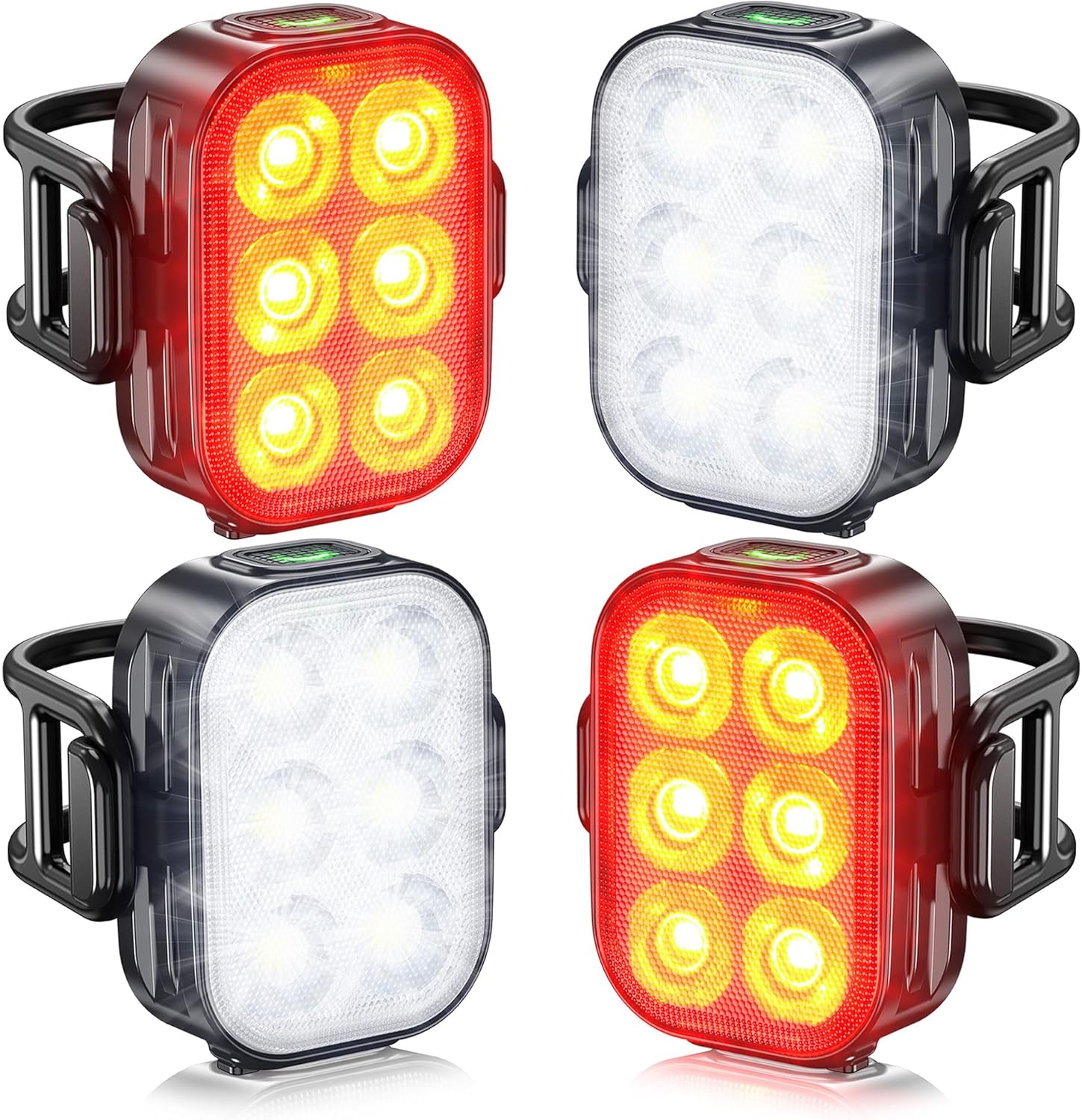 Lampki rowerowe przednie i tylne, IP65 wodoodporne, ładowane przez USB, wyposażone w 6 super jasnych diod LED, 4 + 6 trybów oświetlenia