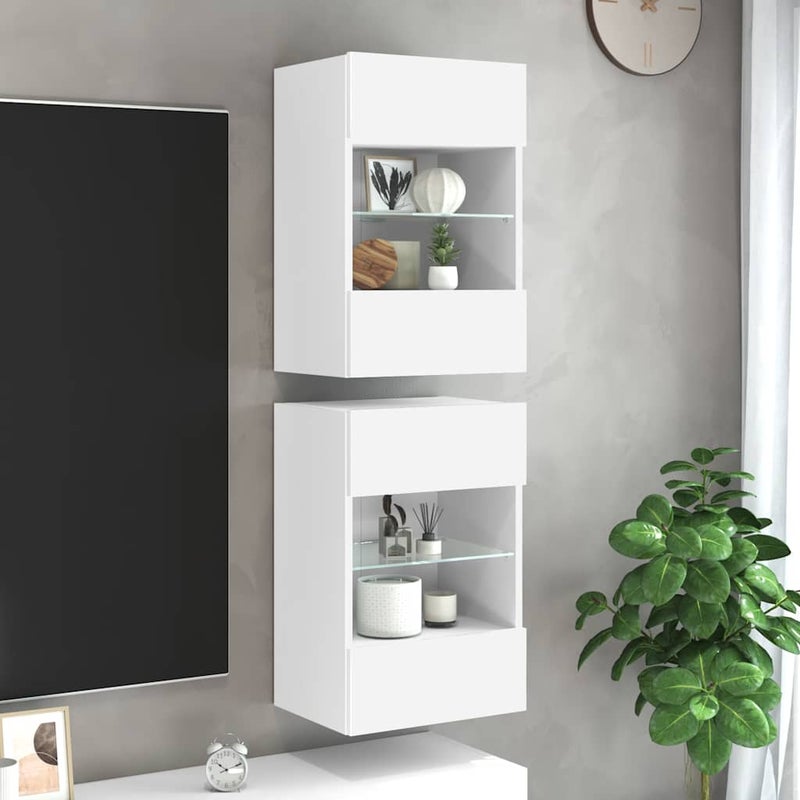 Szafki wiszące z oświetleniem LED do telewizora, 2 szt., białe, 40x30x60,5 cm vidaXL