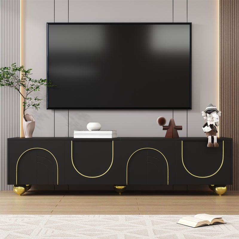 TV-Schrank lowboard, czarny z złotymi detalami, 170x38x44 cm, Push-to-Open