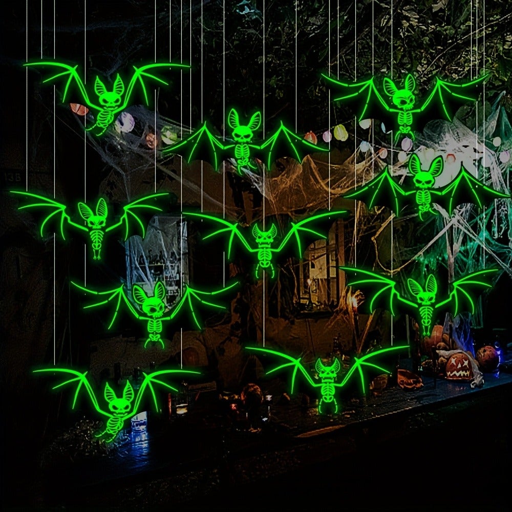 10 sztuk realistycznych, wiszących dekoracji na Halloween z świecącymi nietoperzami do ogrodu, na werandę i na drzewa na zewnątrz