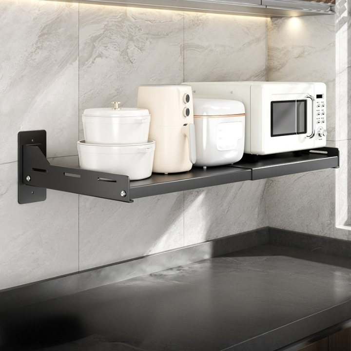 Wysuwana półka kuchenna na mikrofalówkę, instalacja bez wiercenia, wiszący uchwyt na piekarnik, (36.5-60)*34*15.7cm, Czarny