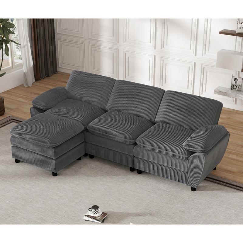 Modułowa sofa Kombi L-Sofa z Doppel-Kissen & Abnehmbarem Osman, Elegantes Samtsofa für Wohnzimmer, Bequemes Ergonomisches 3-Sitzer-Sofa