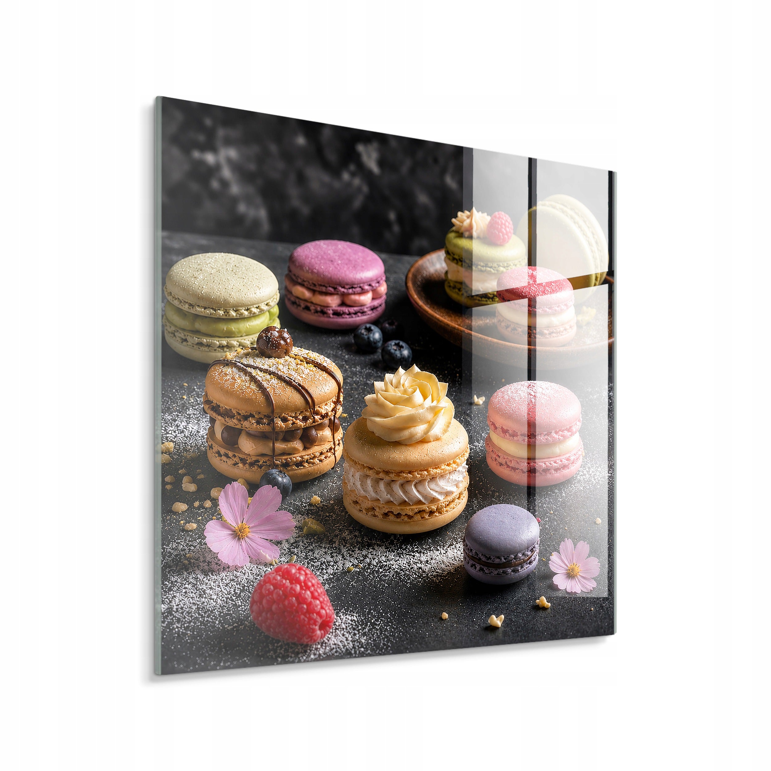 Obraz szklany STYLER Macarons makaroniki kolorowe 30x30 cm do kuchni