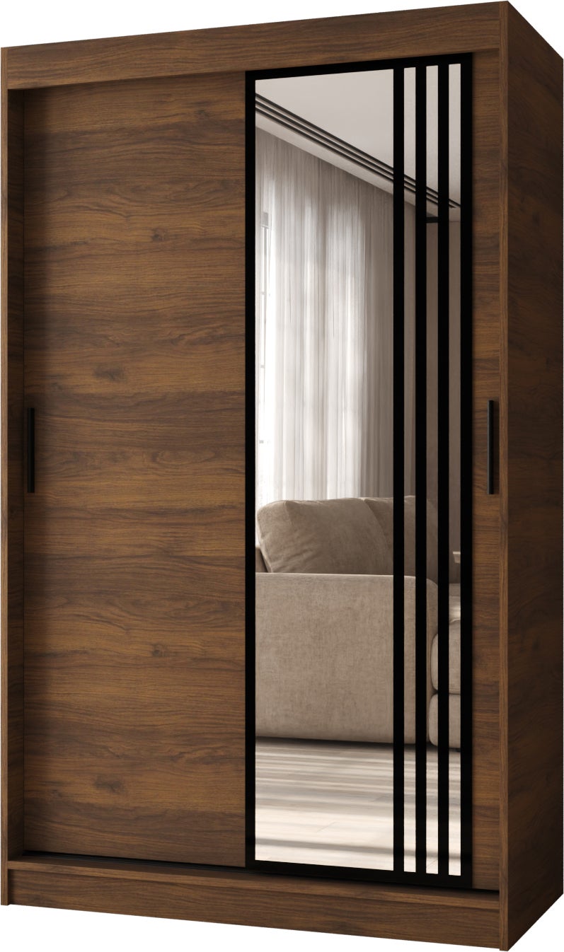 Szafa przesuwna z lustrem GLOSSY 120 x 62 x 200 orzech + u. czarny