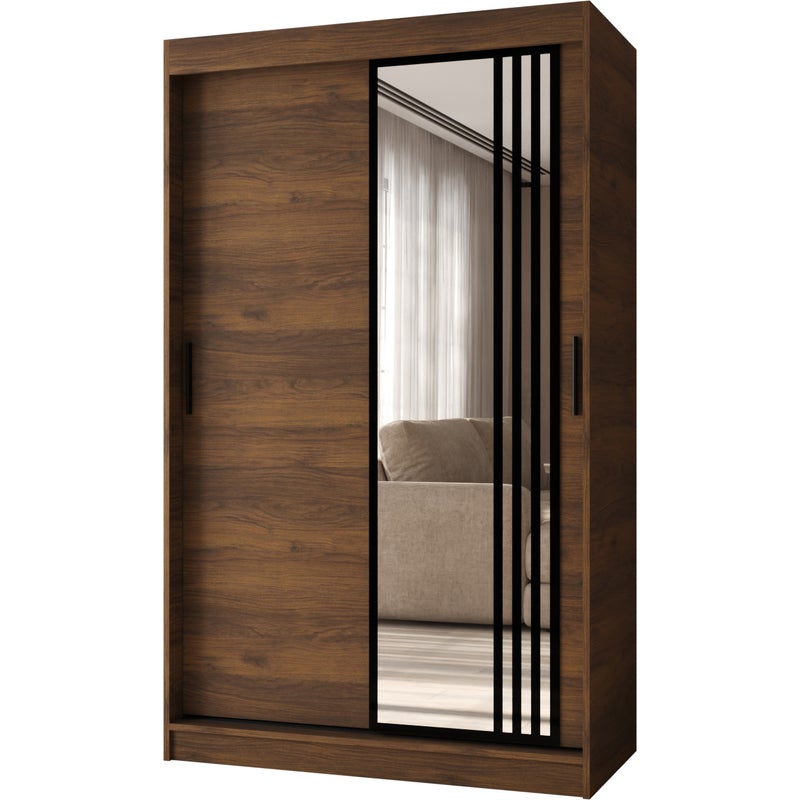 Szafa przesuwna z lustrem GLOSSY 120 x 62 x 200 orzech + u. czarny
