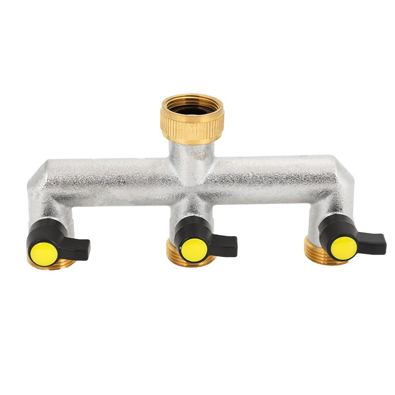 Mosiężny rozdzielacz do kranu ogrodowego, rozdzielacz węża 3/4", 3-drożny łącznik do kranu z zaworami włączania/wyłączania, adapter do kranu