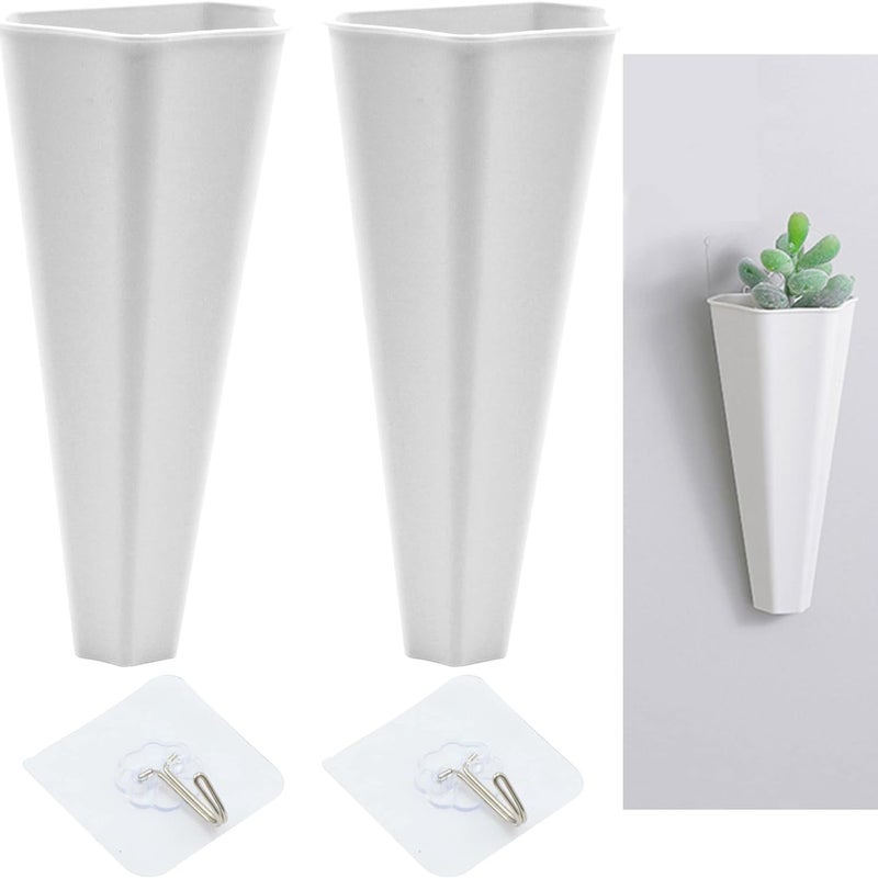 Zestaw 2 białych wiszących doniczek, wazonów na kwiaty, miniaturowych geometrycznych doniczek na sukulenty, sztucznych kwiatów do dekoracji ściennej