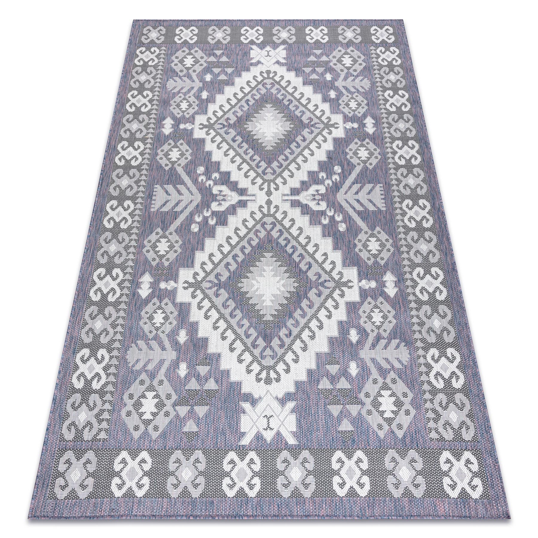 Dywan SZNURKOWY SIZAL SION Aztecki 3007 płaskie tkanie niebieski / róż / ecru 140x190 cm