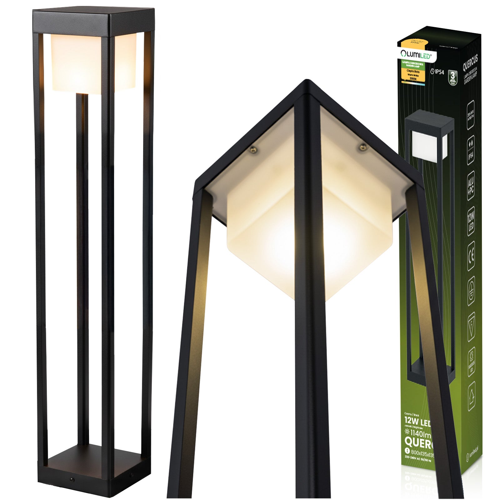 Lampa Ogrodowa Lumiled Słupek Zewnętrzny Stojący LED 12W 3000K Ciepła biel 80cm Czarny 1 szt.