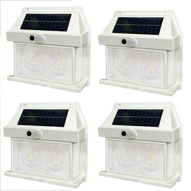 Zestaw 4 podwójnych solarnych lamp ściennych, lampa solarna z czujnikiem ruchu, wodoodporne lampy solarne na werandę z 3 trybami