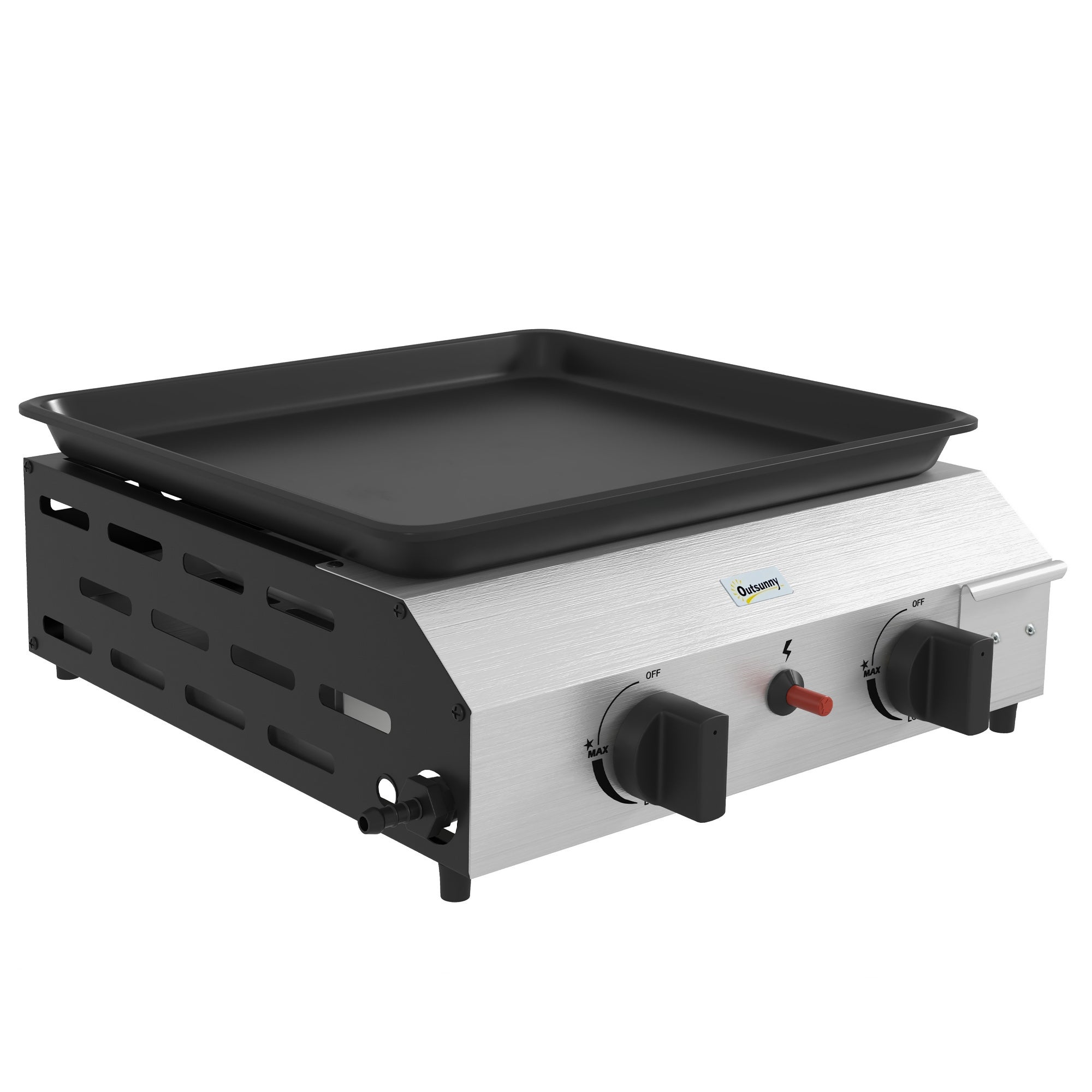 Grill gazowy, 2 palniki, powłoka nieprzywierająca, moc 4,8 kW, srebrny