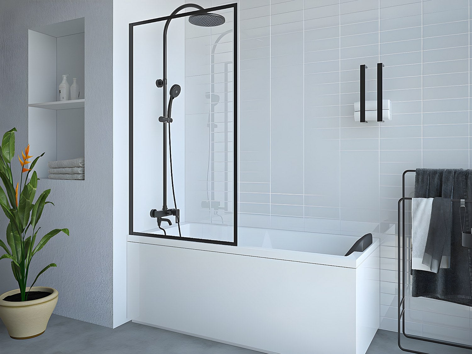 Ścianka nawannowa czarna w stylu industrialnym - 70 x 140 cm - Szkło hartowane - BRADENTON