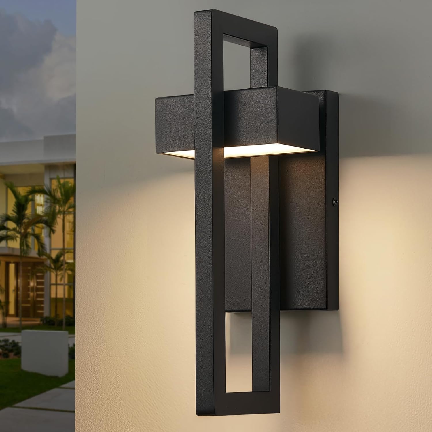 Nowoczesna lampa ścienna zewnętrzna, matowoczarna lampa ścienna zewnętrzna, duży rozmiar.