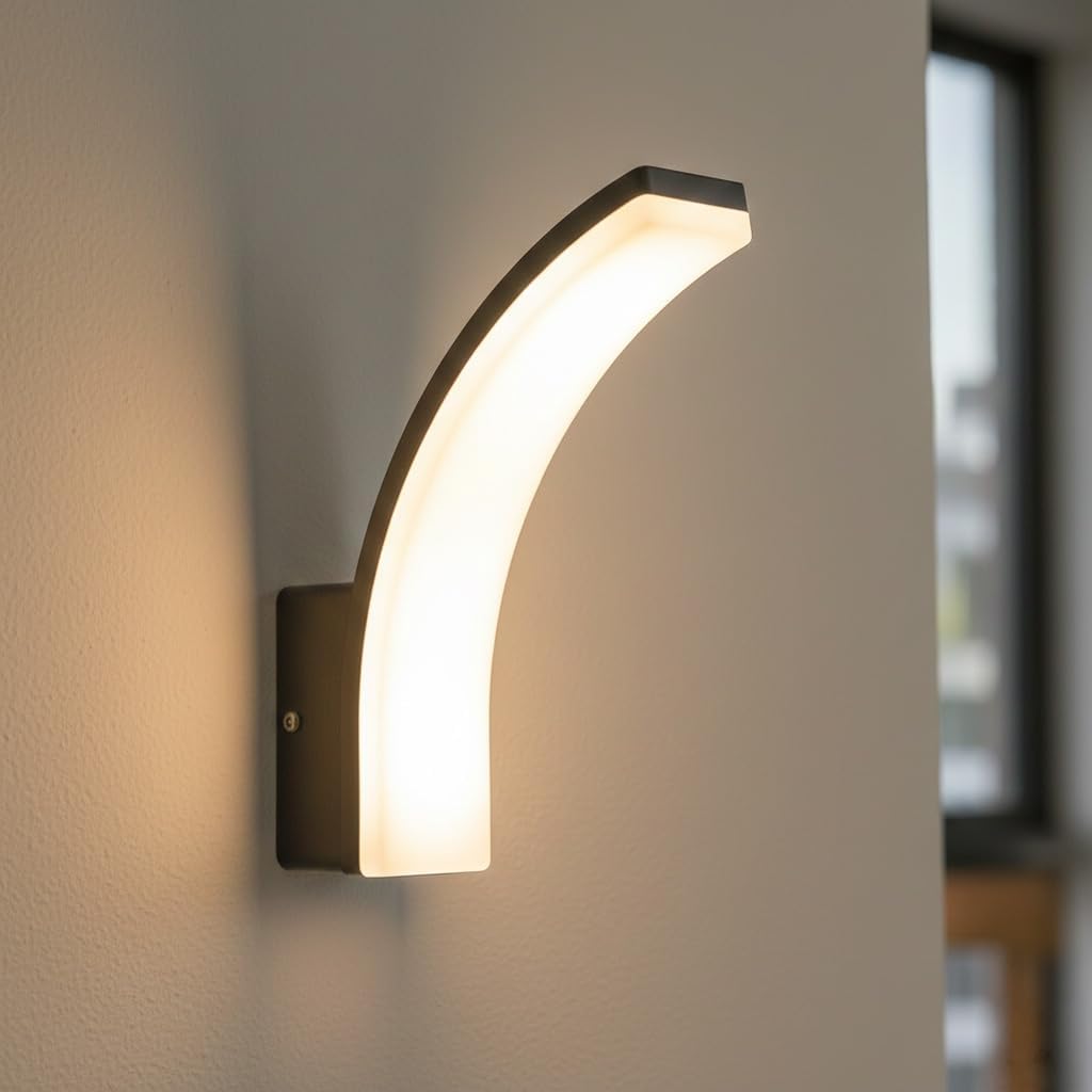 Zewnętrzna lampa ścienna LED – wodoodporna IP65 – nowoczesny, zakrzywiony kształt, antracytowo-szary – naturalne białe światło 3000K – łatwa instalac