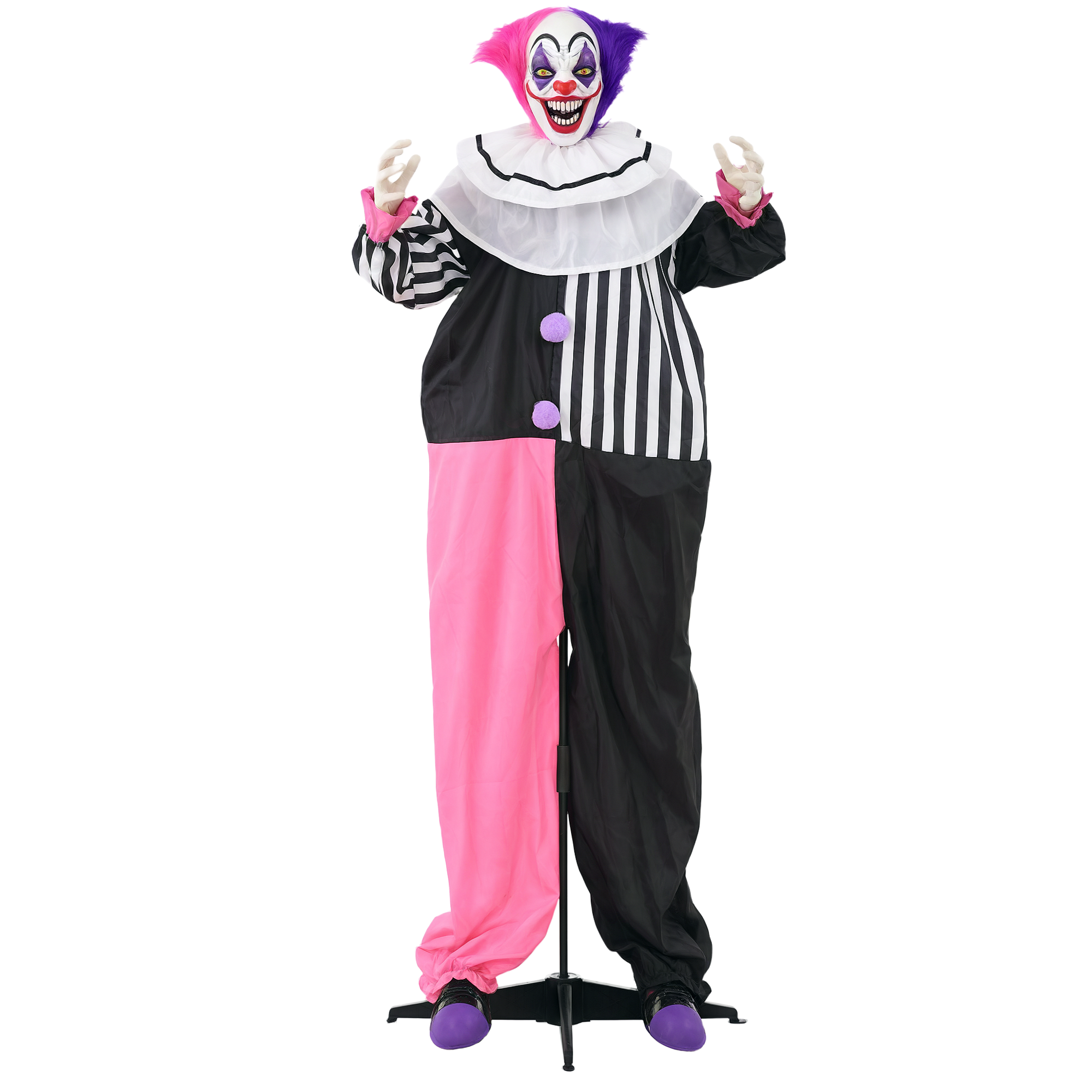 Straszna dekoracja na Halloween w kształcie klauna, mobilna, z funkcją śmiechu, różowo-fioletowa