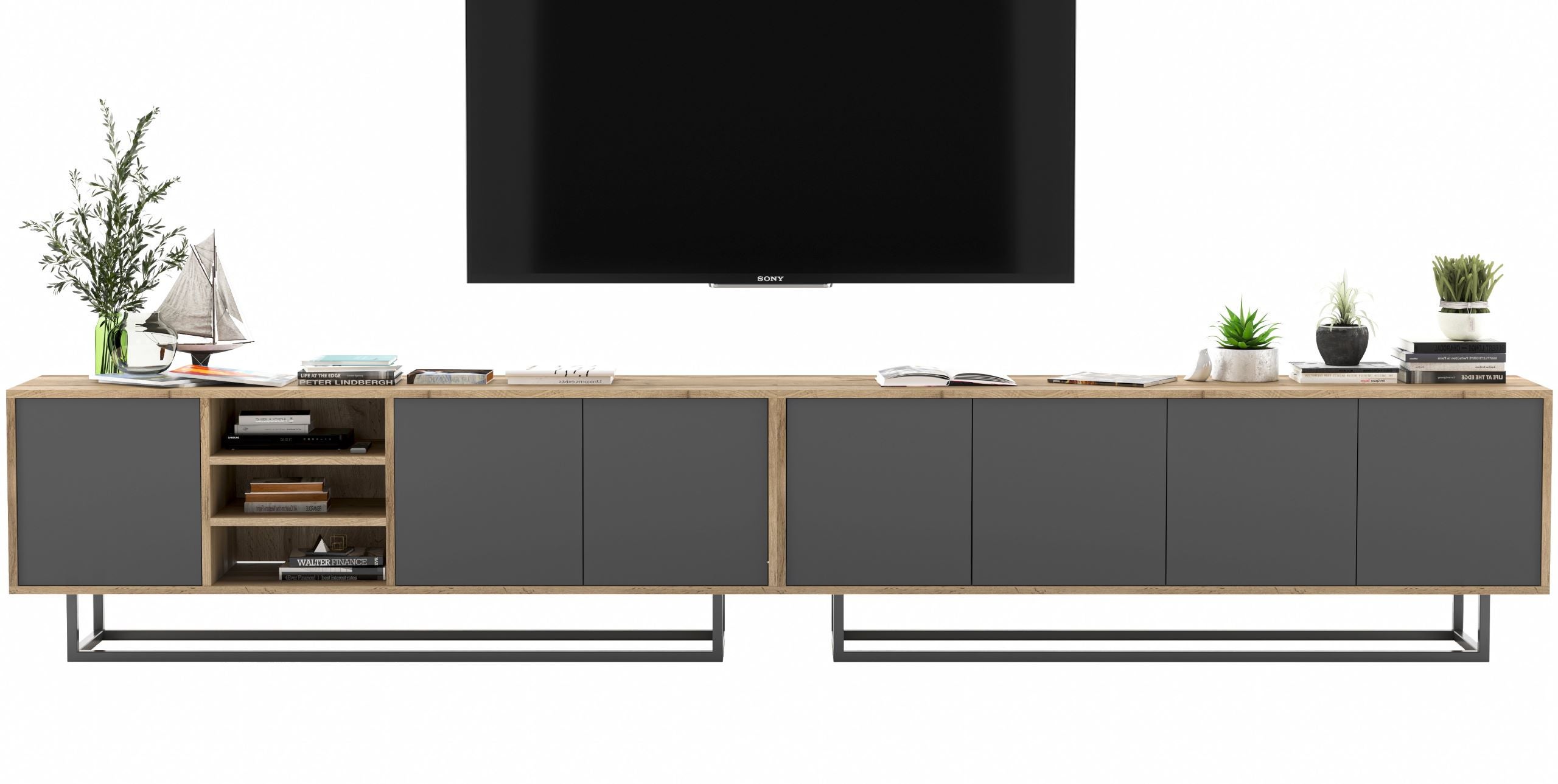 Szafka RTV Loft 300 cm grafit mat, komoda RTV pod telewizor do salonu w stylu loft