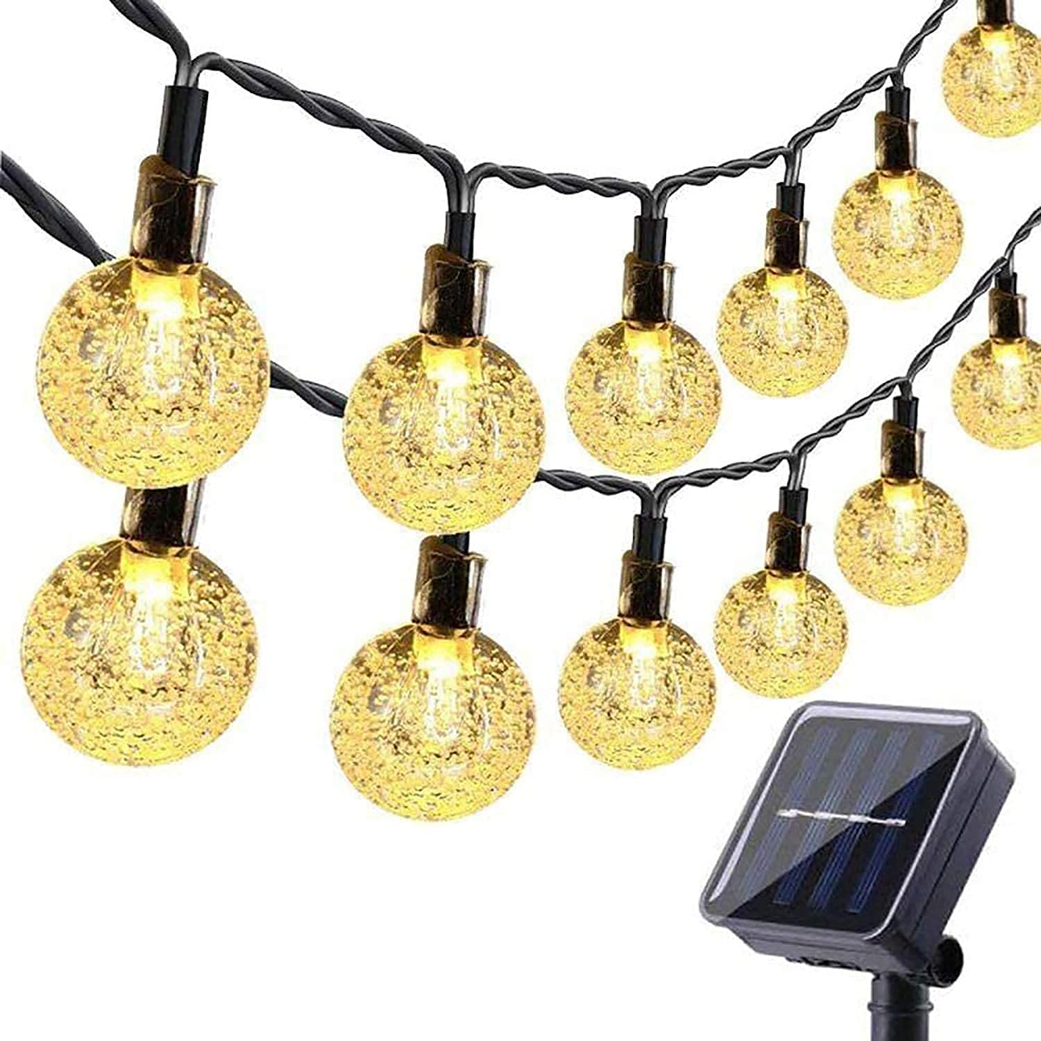 Zewnętrzne lampki solarne, 7M 50 LED, wodoodporne, 8 trybów świecenia, do ogrodu (Ciepła Biel)