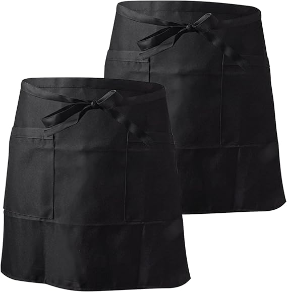 Zestaw 2 fartuchów kelnerskich, fartuch do pasa, fartuch do serwowania z 2 kieszeniami, unisex do kuchni, sprzątania, malowania, ogrodnictwa, bistro