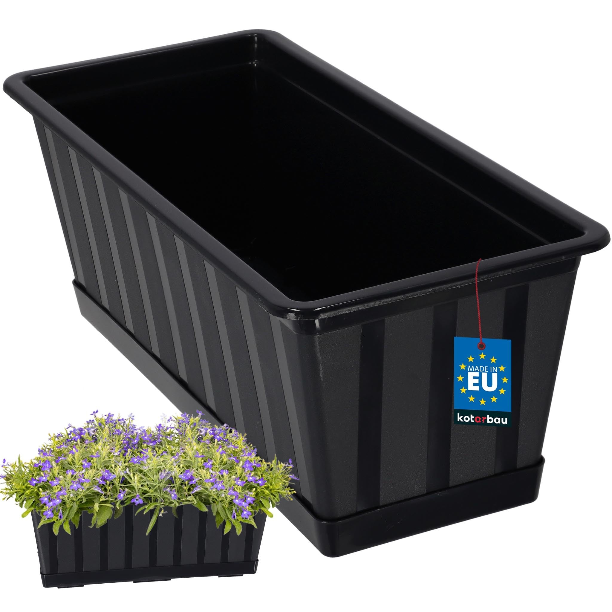 Doniczka - Skrzynka Balkonowa - 40 x 18 x 14 cm - Skrzynia na Balustradę Balkon - Donica z Podstawką - Antracyt KOTARBAU