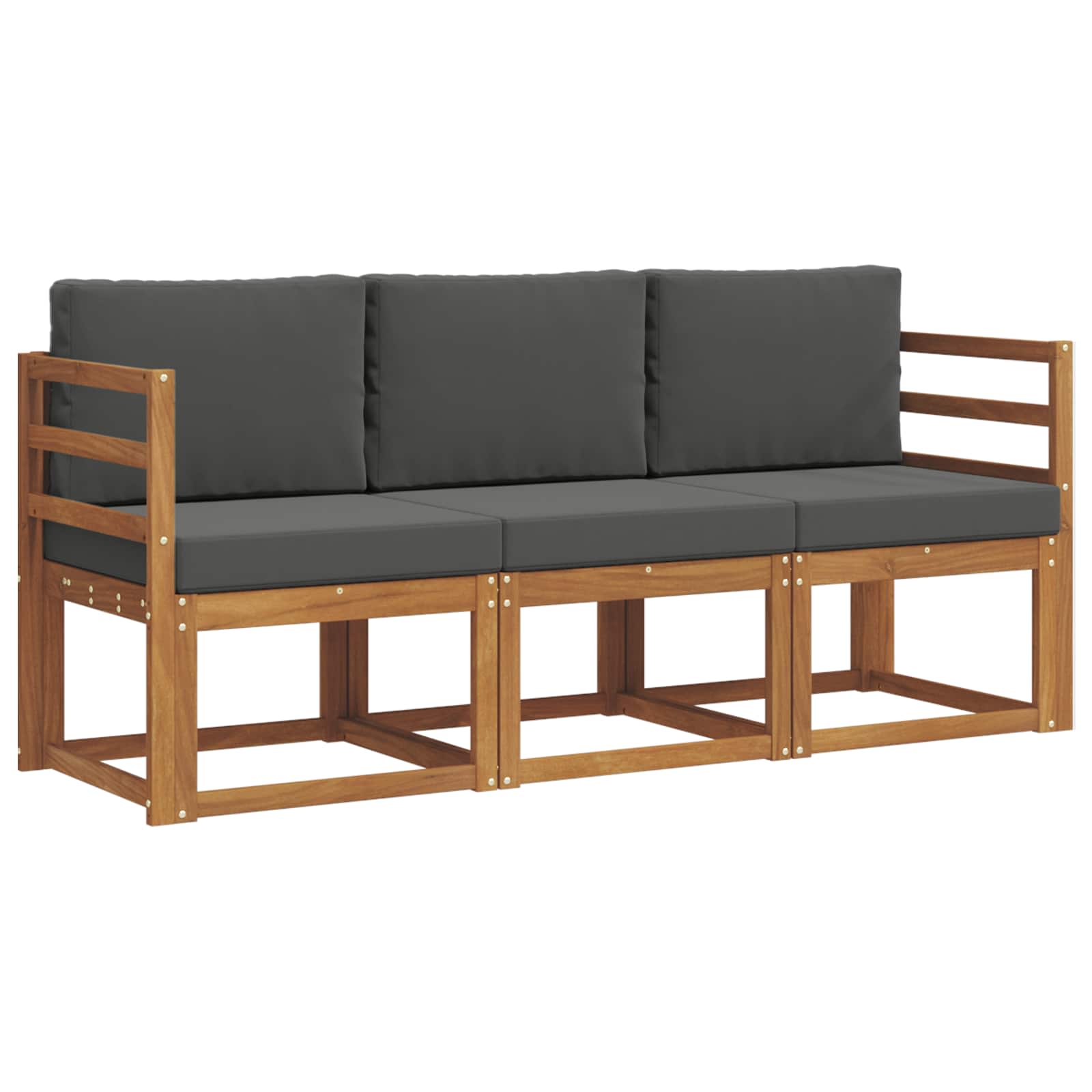 Sofa Ogrodowa Modułowa 3-Osobowa Drewniana z Antracytowymi Poduszkami