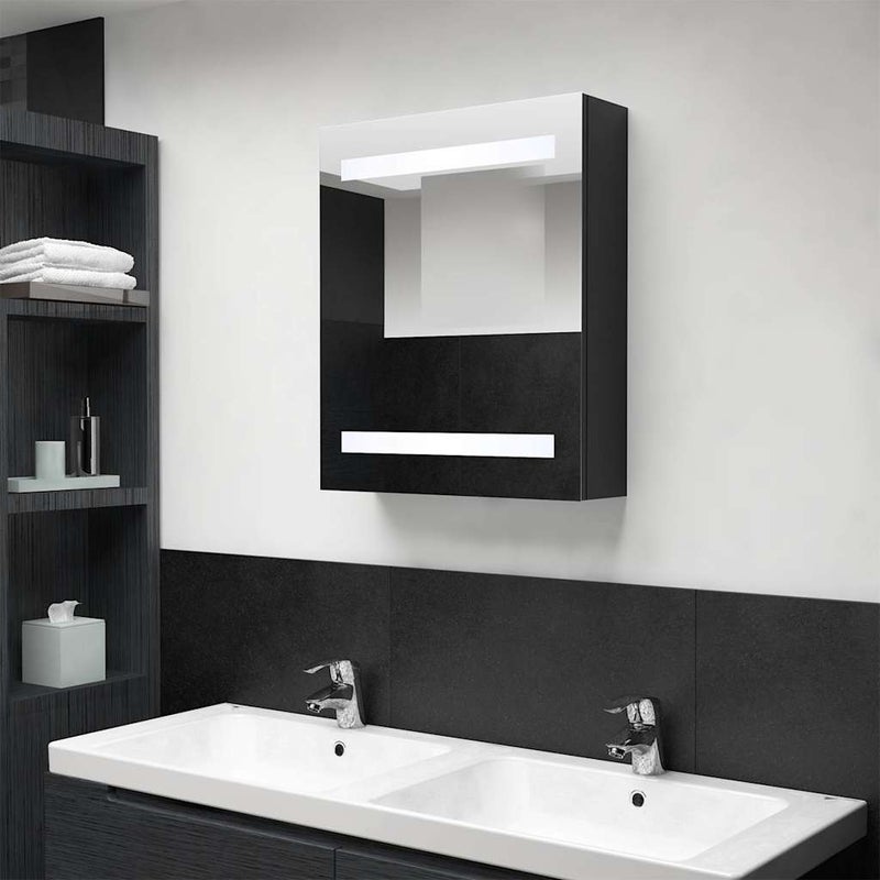 vidaXL Szafka łazienkowa z lustrem i LED, czarna, 50x14x60 cm