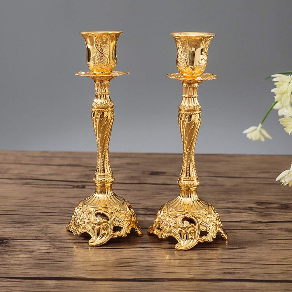Para dekoracyjnych metalowych świeczników, ozdoba stołu weselnego w stylu vintage (złote, 18 cm długości, 6,5 cm szerokości).