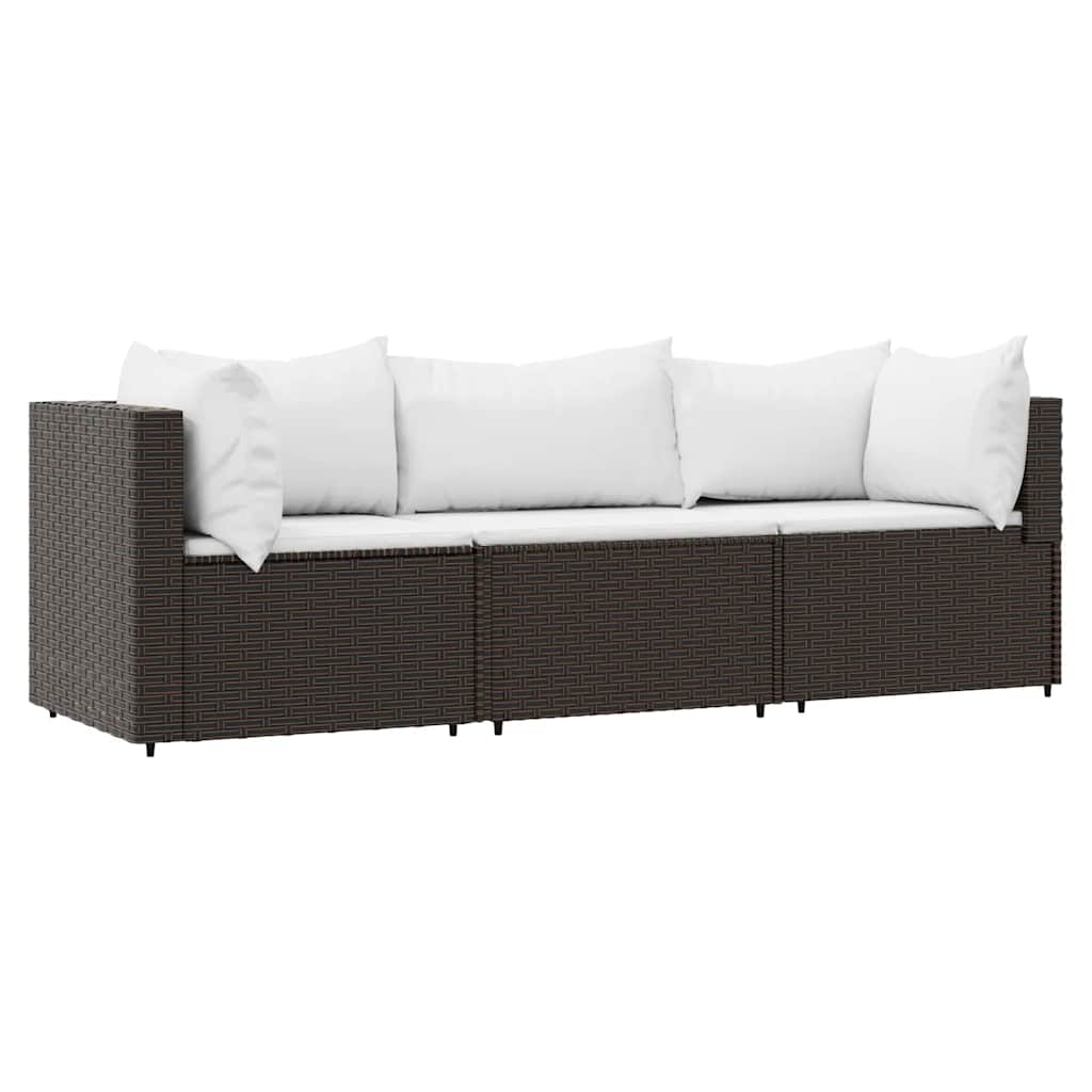 Sofa Ogrodowa Modułowa 3-Osobowa Technorattan Brązowa z Poduszkami na Taras