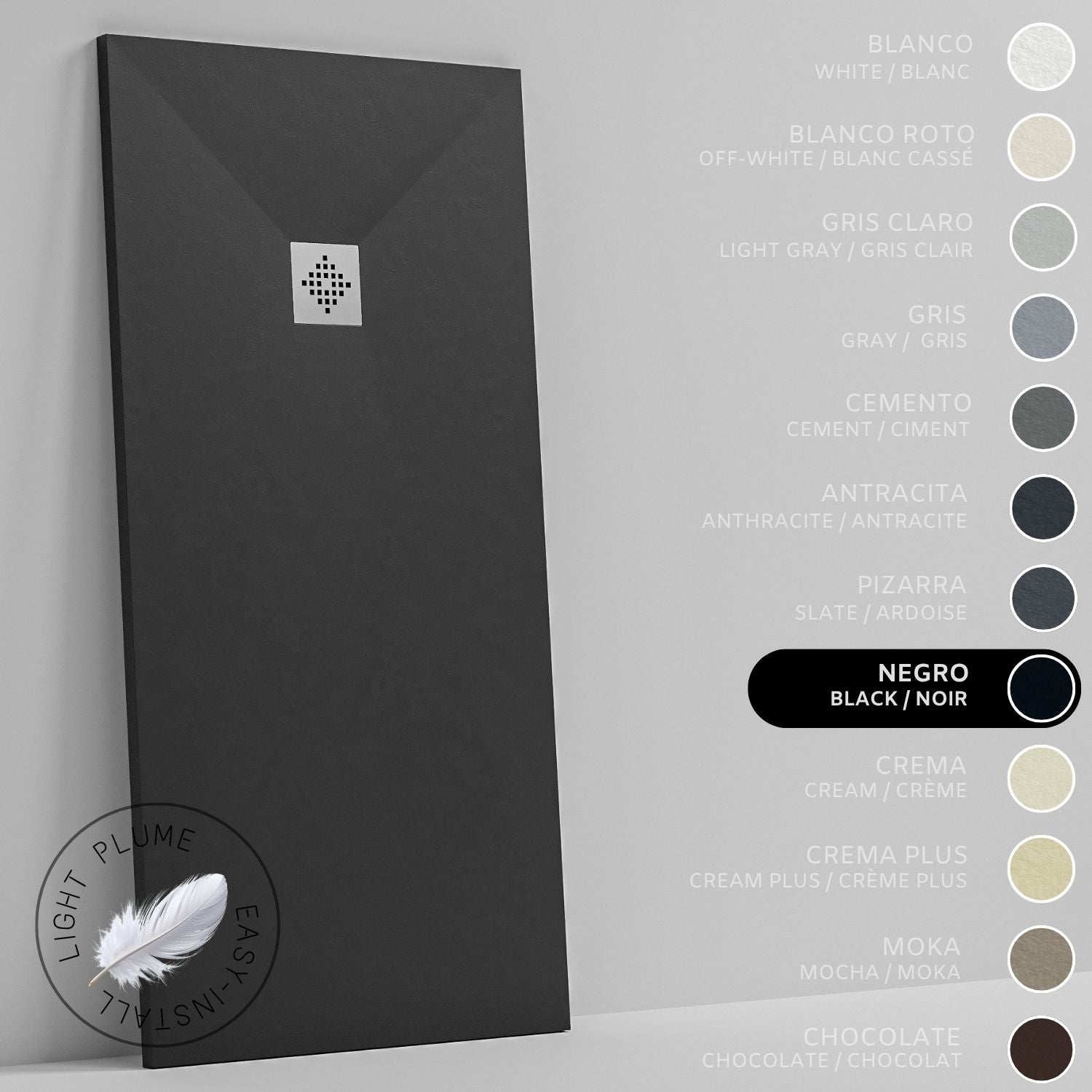 SOULHOME Lekki Brodzik z Żywicy tekstura Łupka czarny – 100x80- cm Ultra-płaski Zawiera Syfon i Kratkę