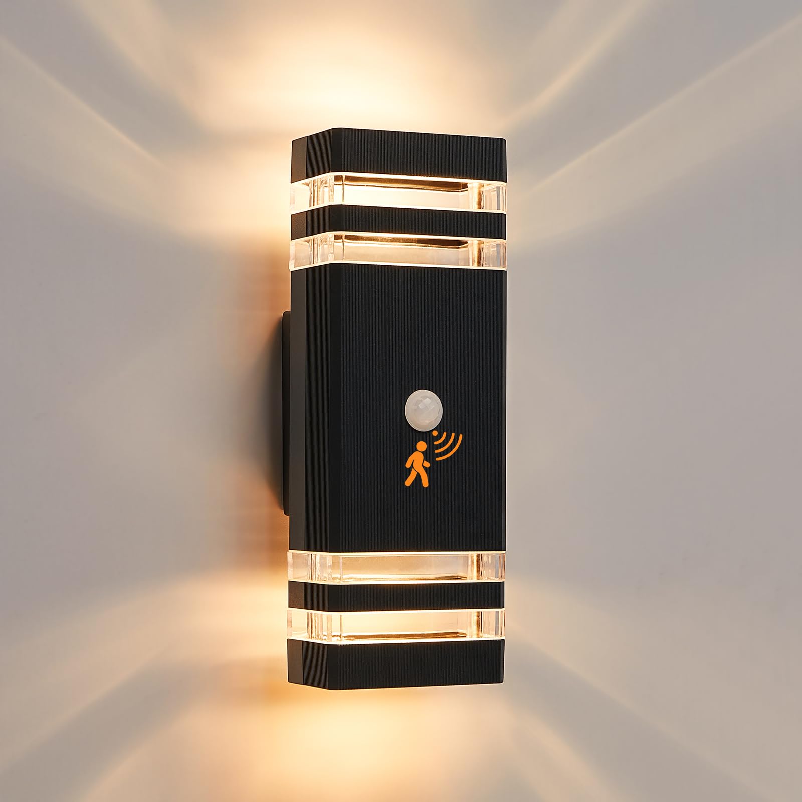 Zewnętrzna lampa ścienna z czujnikiem ruchu wielopoziomowa aluminiowa zewnętrzna lampa ścienna do garażu ganek ciepłe światło