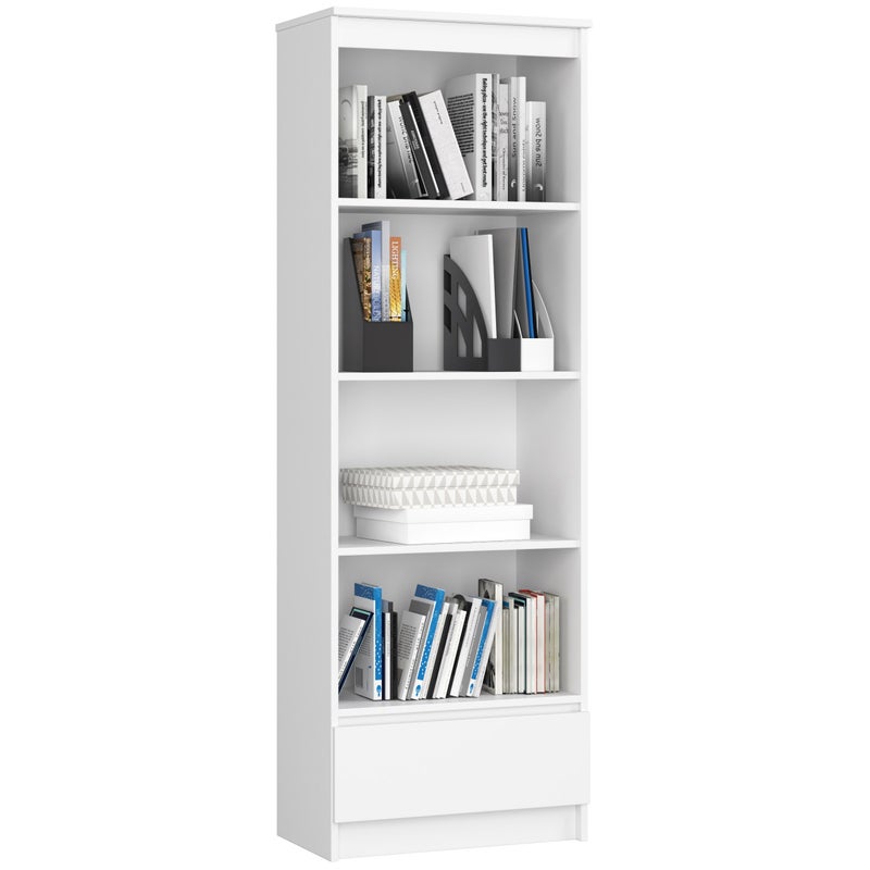 Regał AKORD R60 Biały 60 cm Biały mat 1 szuflada kolor Biały mat 4 półki 60x35x180 cm