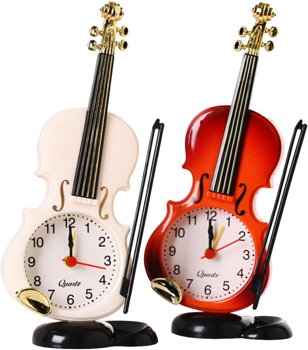 Budzik biurkowy Violin, cichy zegar dekoracyjny, budzik bez baterii dla uczniów, kreatywny design, losowy kolor, przedmiot dekoracyjny