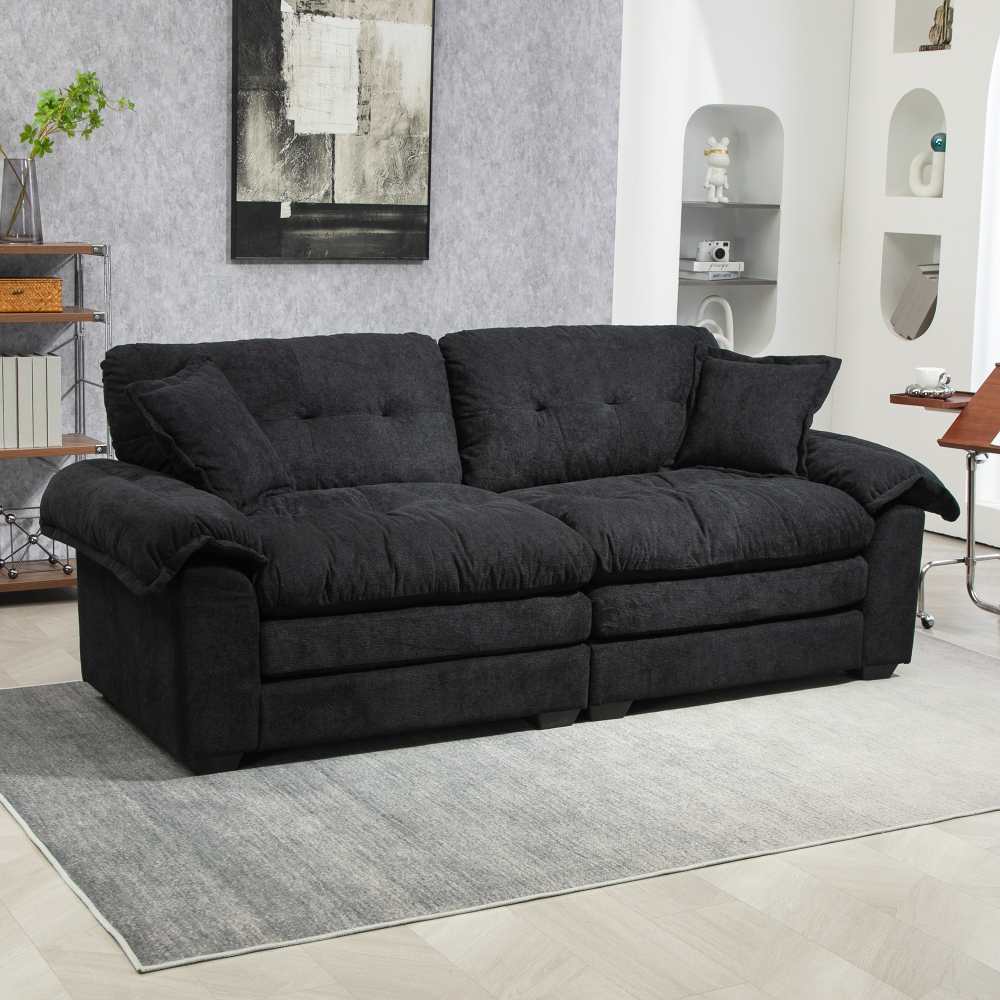Sofa Chenille 213 cm z podwójnymi poduszkami (pianka memory + sprężyny kieszeniowe) – komfort dla 2-3 osób, idealna do małych salonów i biur