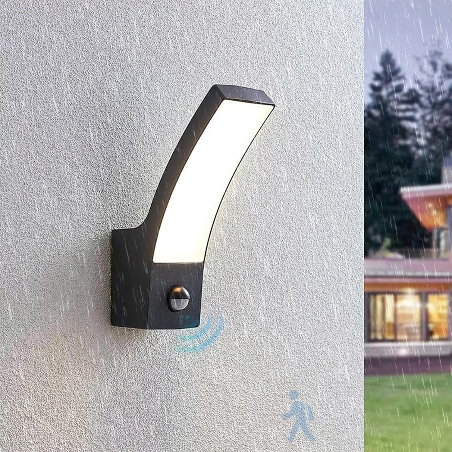 Zewnętrzna i wewnętrzna lampa ścienna LED z czujnikiem ruchu, odpowiednia do ogrodów, strychów i piwnic (światło naturalne).