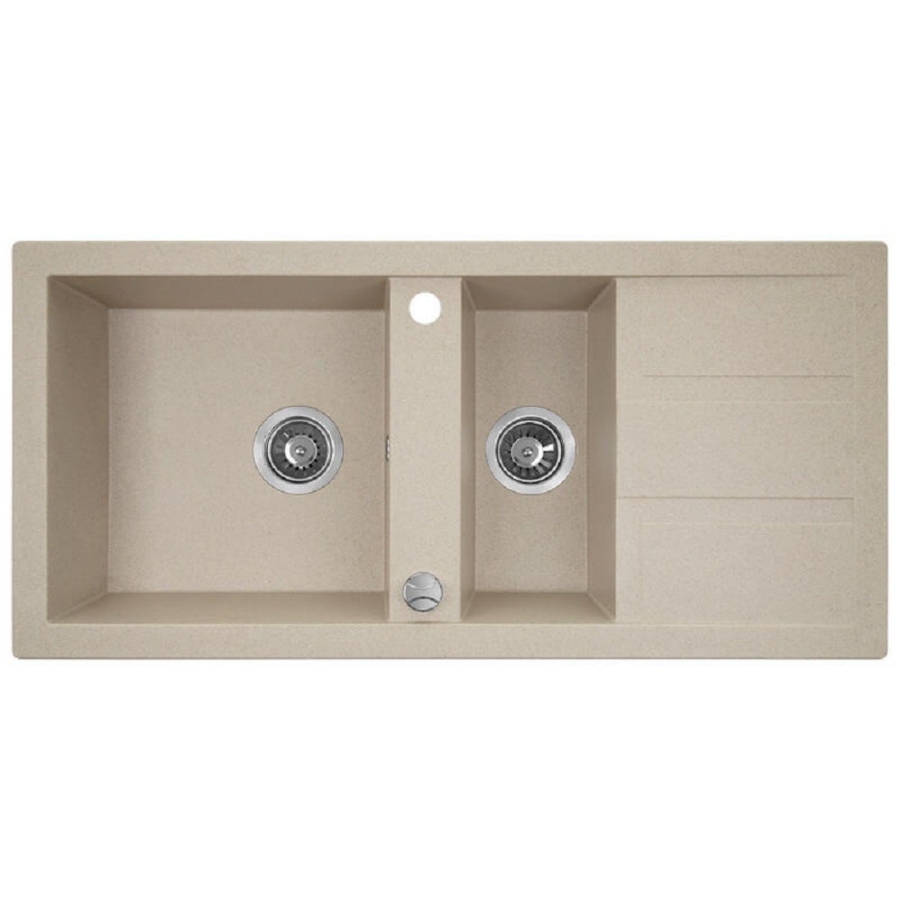 Zlewozmywak granitowy 1,5-komorowy beżowy Kuchinox 48x100 cm z ociekaczem i syfonem Space Saving 1. szt.