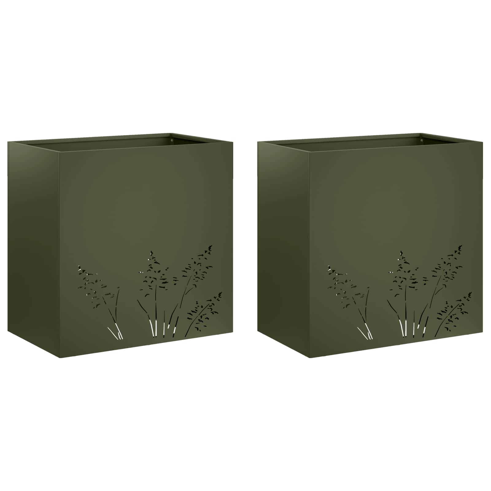 2x Donica Ogrodowa Stalowa 50x30x49 cm Oliwkowa na Taras na Balkon