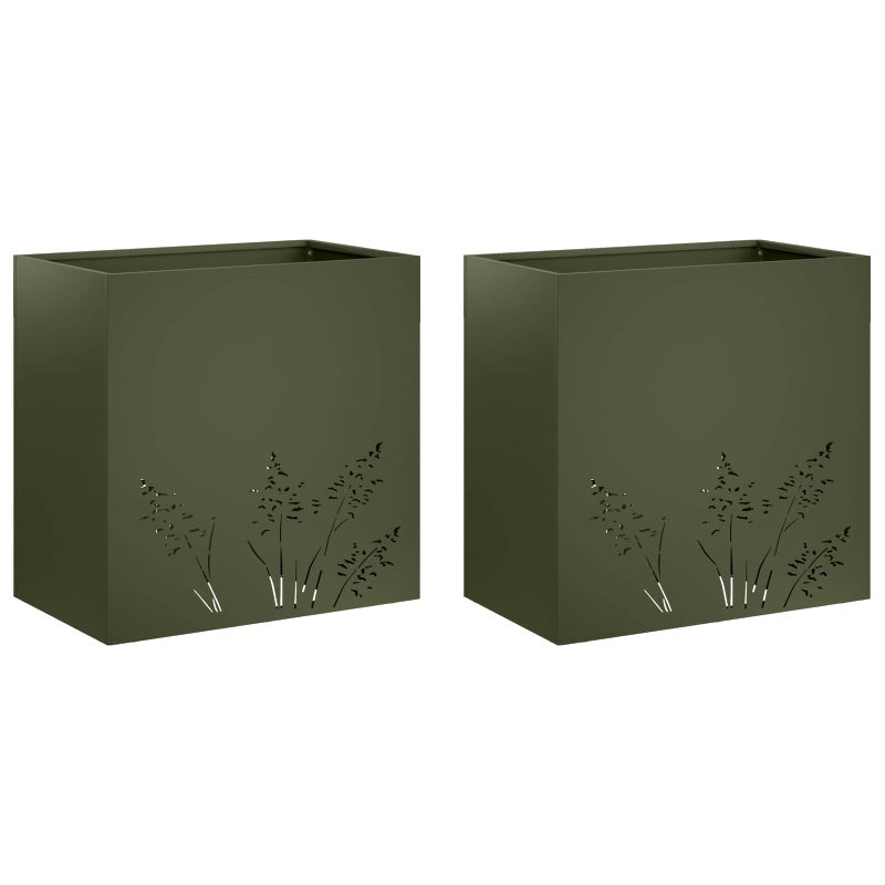 2x Donica Ogrodowa Stalowa 50x30x49 cm Oliwkowa na Taras na Balkon