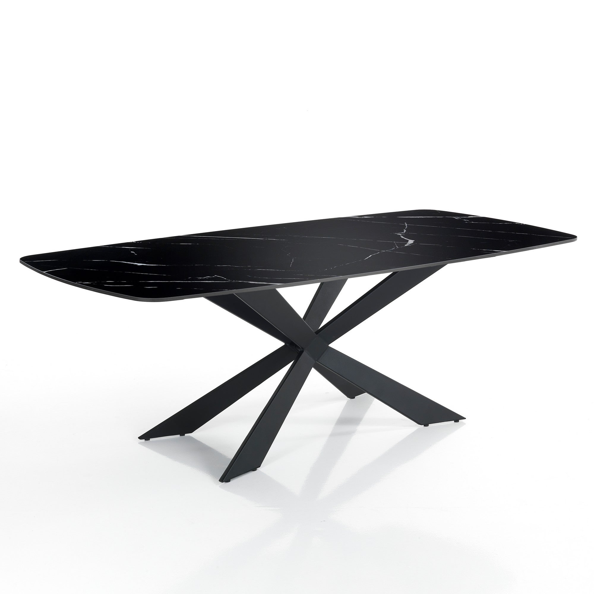 Stół TIPS BLACK MARBLE, ceramika błyszcząca czarna, dł. 180 cm, stelaż metalowy czarny, elegancki do salonu