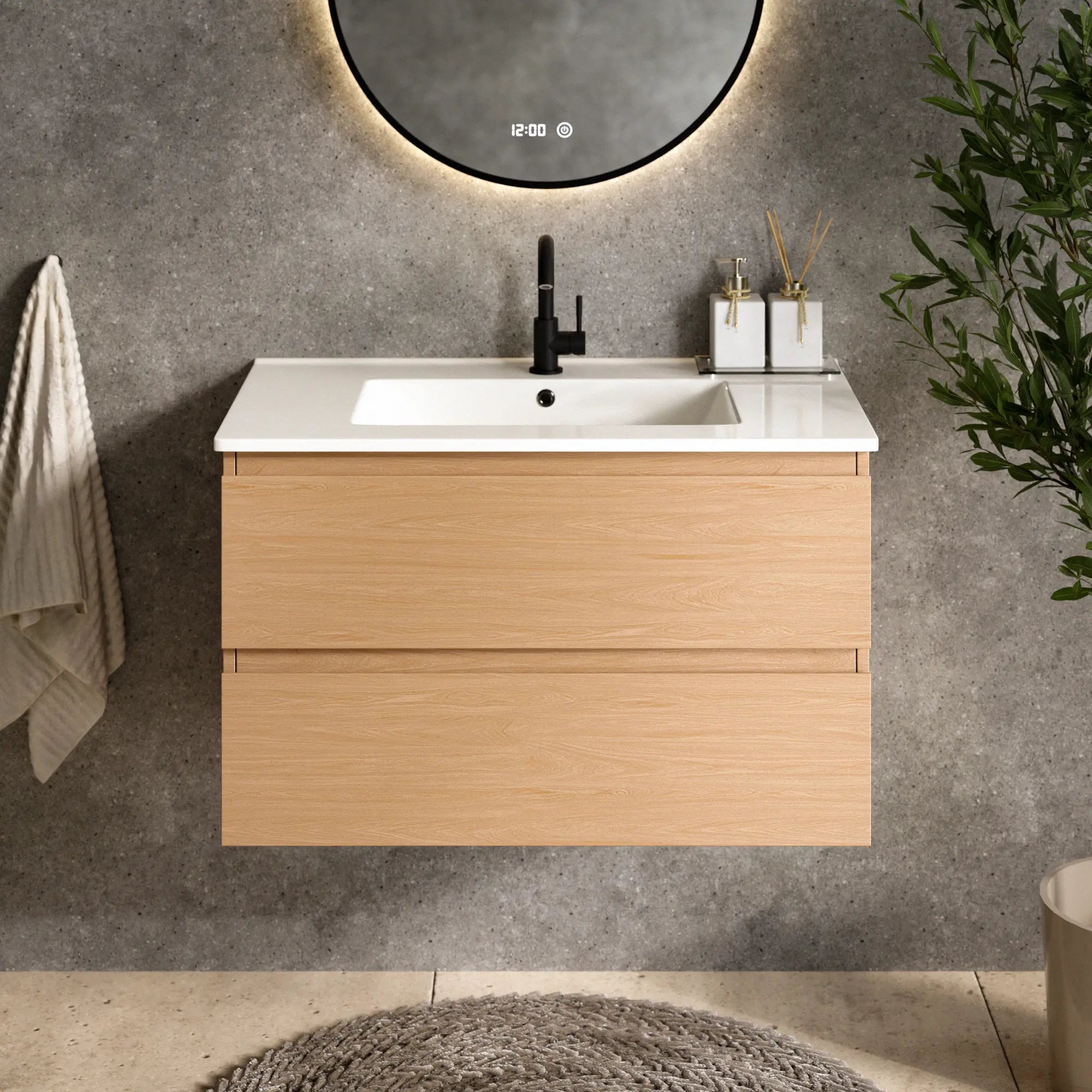 Mirlux Szafka pod umywalkę Luma - 80 cm - jasny dąb - z białą umywalką w zestawie
