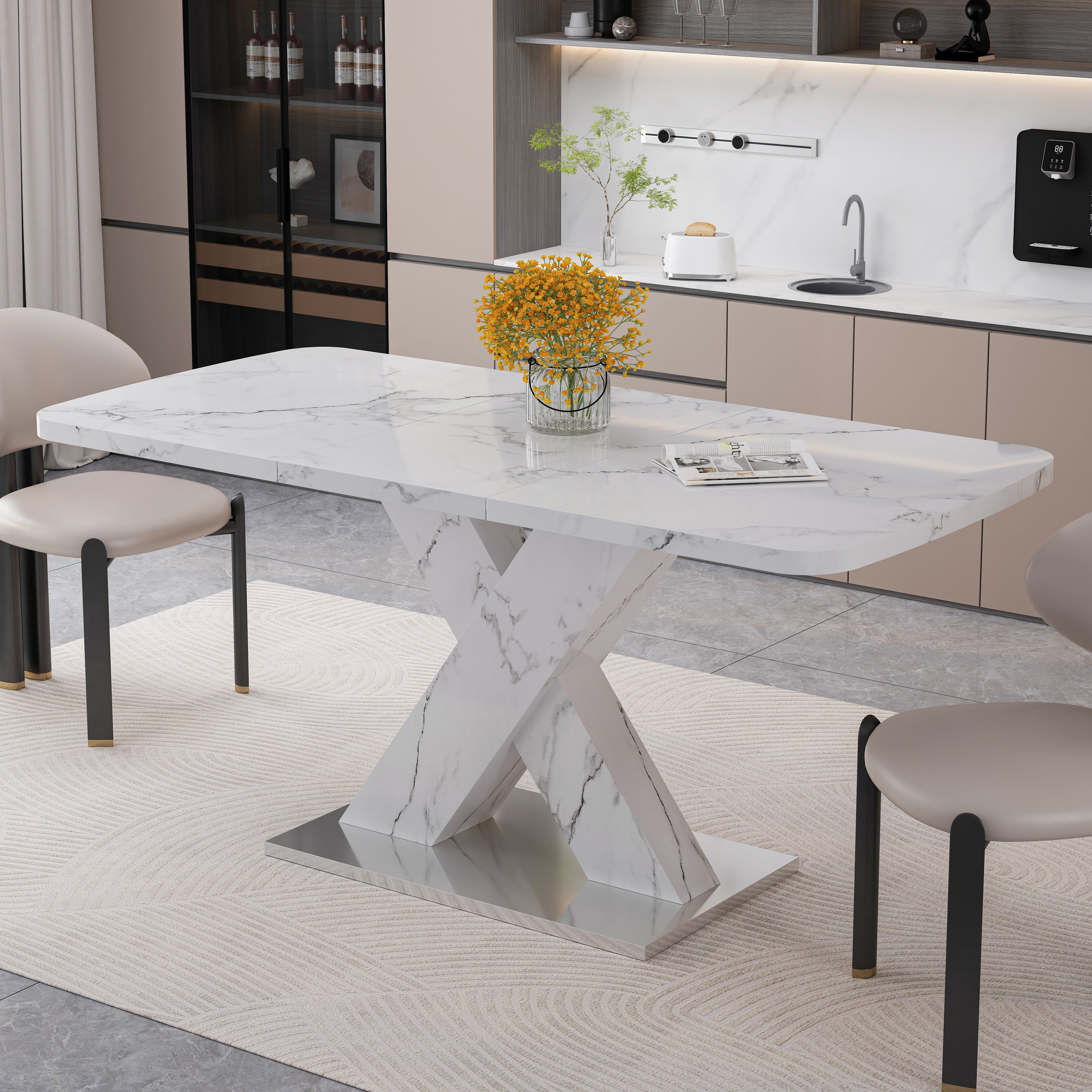 Stół do jadalni 160 x 80 x 76,5 cm, z oświetleniem LED, biały, MDF, metal oraz stal, do kuchni i jadalni