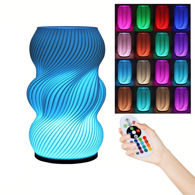 Drukowana w 3D lampka nocna, lampa stołowa, 16-kolorowe źródło światła, ściemnialna lampka nocna do sypialni, salonu
