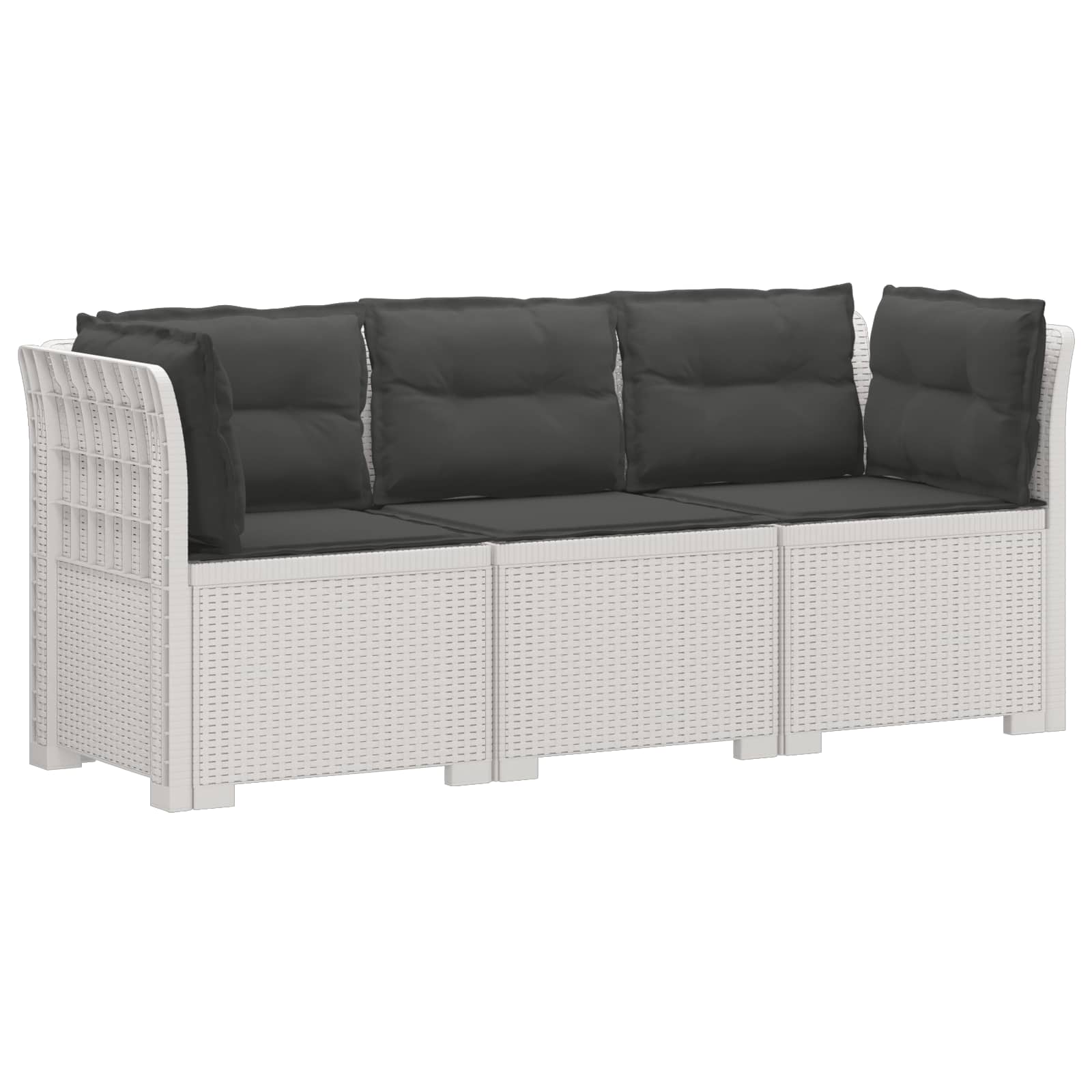 Sofa Ogrodowa Modułowa 3-Osobowa Plastikowa Biała z Poduszkami na Taras