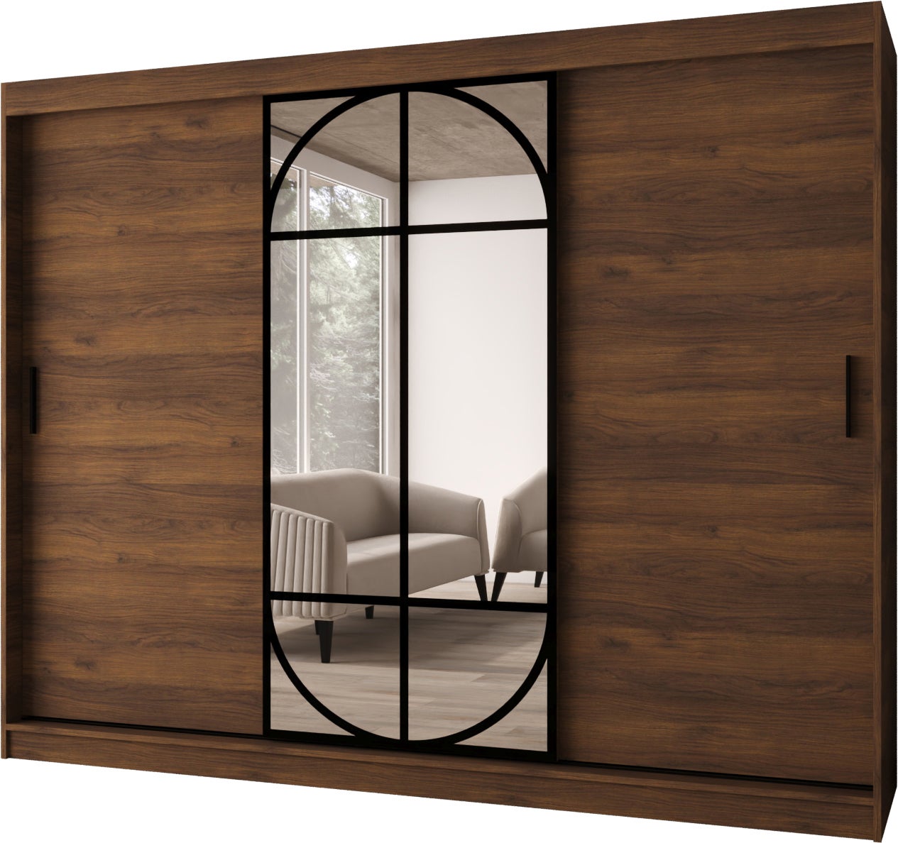 Szafa przesuwna z lustrem LUGO 250 x 62 x 200 orzech + u. czarny