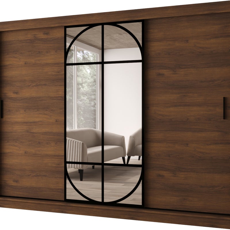Szafa przesuwna z lustrem LUGO 250 x 62 x 200 orzech + u. czarny