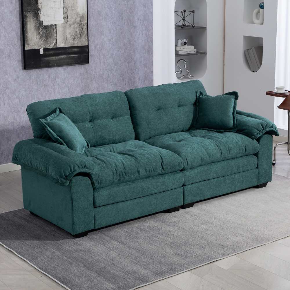 Sofa Chenille 213 cm z podwójnymi poduszkami (pianka memory + sprężyny kieszeniowe) – komfort dla 2-3 osób, idealna do małych salonów i biur