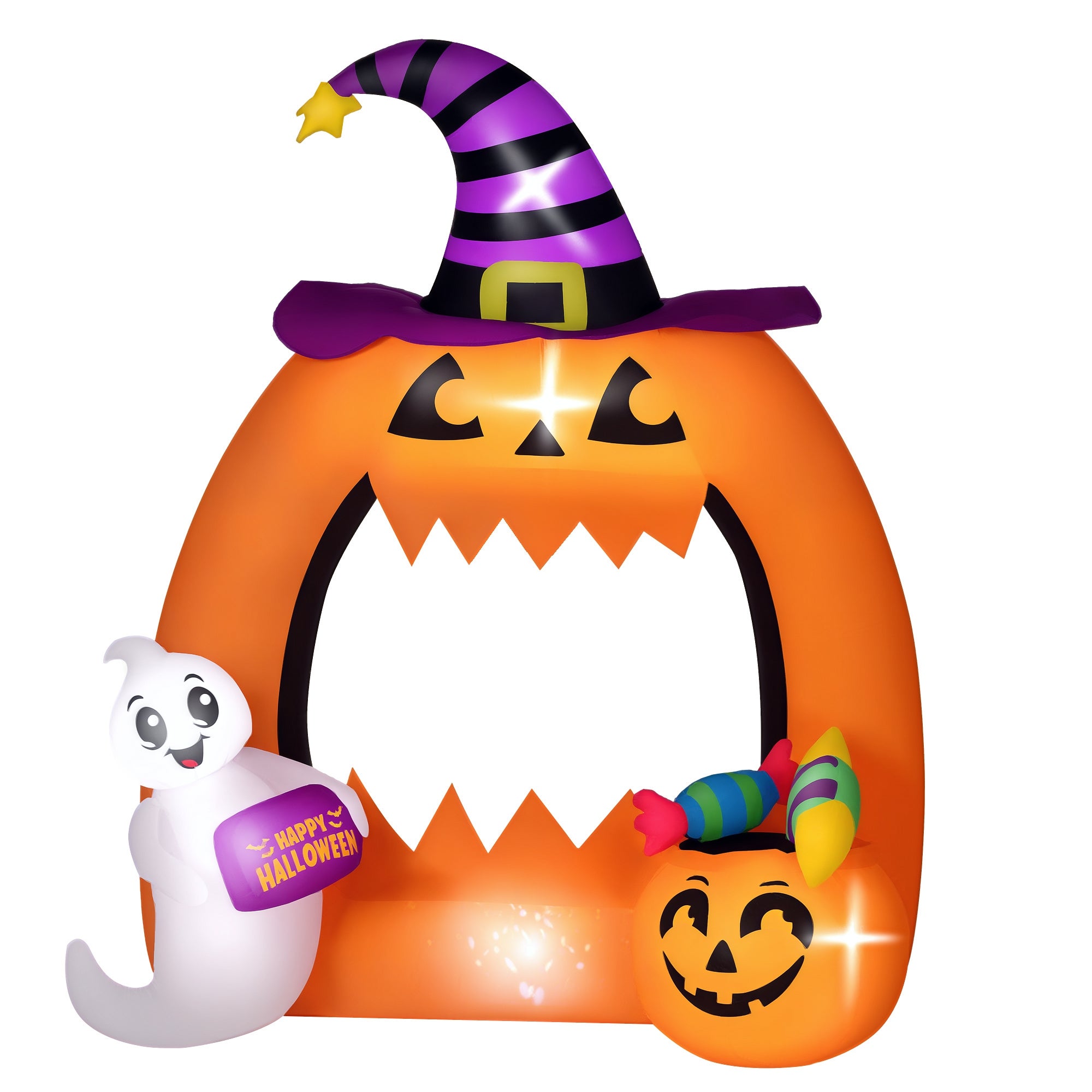 150 cm nadmuchiwany łuk dyniowy na Halloween z uroczym duchem, nadmuchiwana dekoracja na Halloween z diodami LED