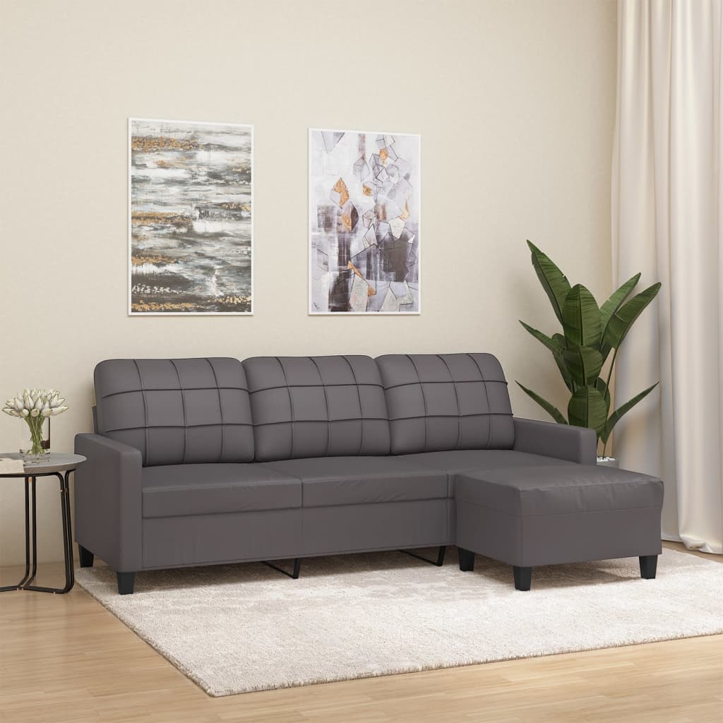 3-osobowa sofa z podnóżkiem, szary, 180 cm, sztuczna skóra vidaXL