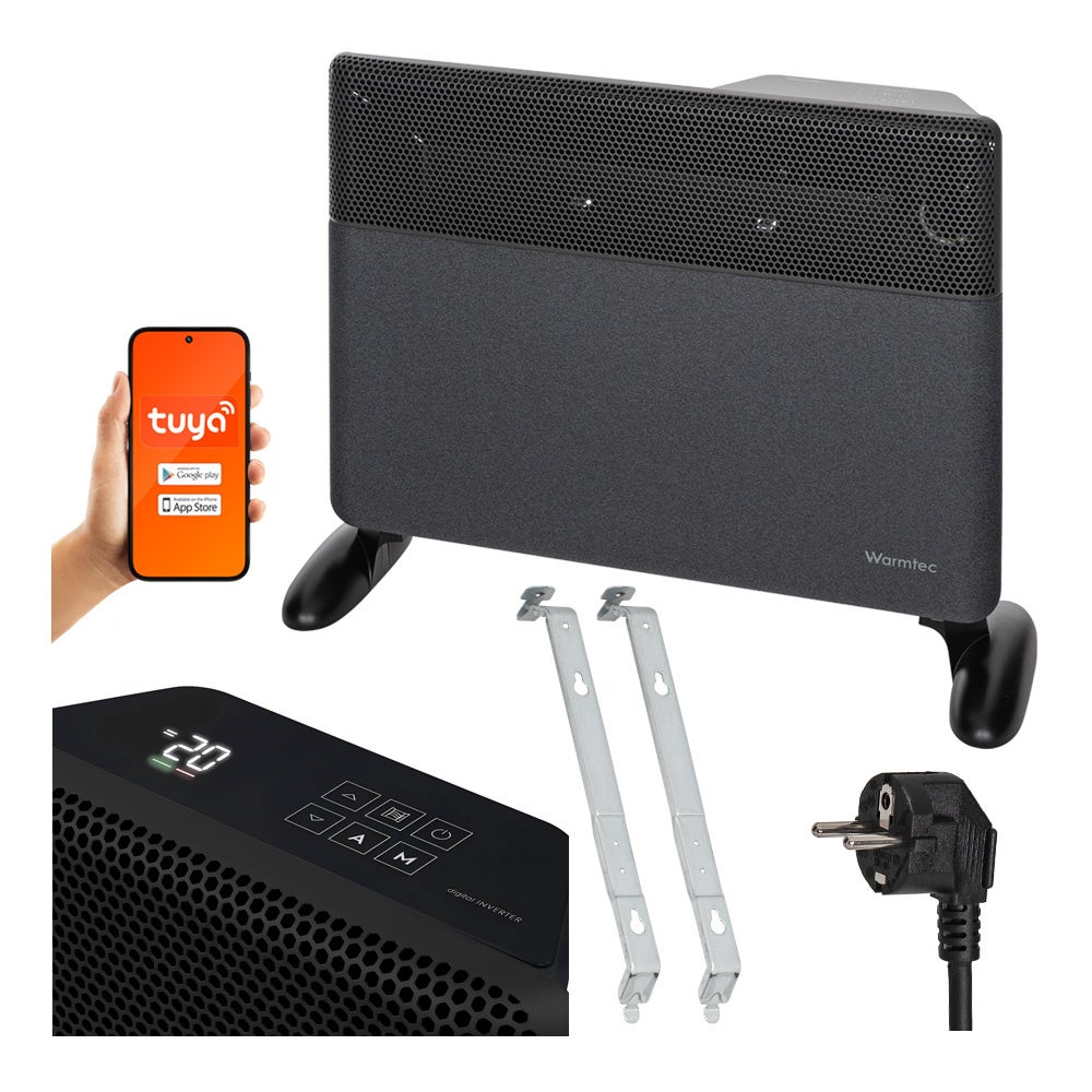Grzejnik elektryczny konwektorowy energooszczędny 1500W inwerterowy Wi-Fi antracyt Warmtec EGI-15A