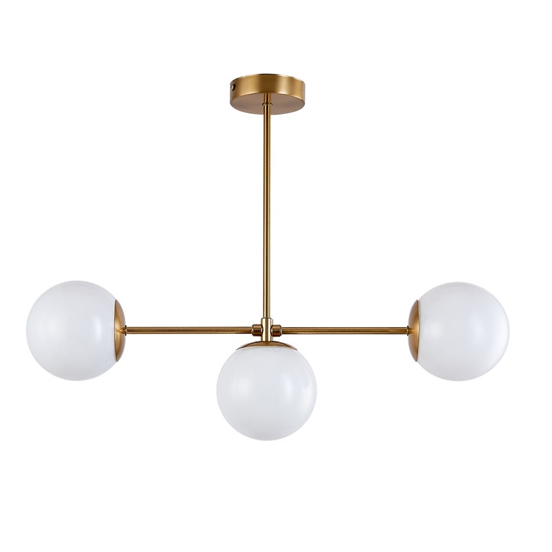 Lampa sufitowa wisząca E27 ozdobna Biały klosz 3 BIAŁE KULE Złoty Metalowy stelaż Mleczne Szkło - LEDHOFF